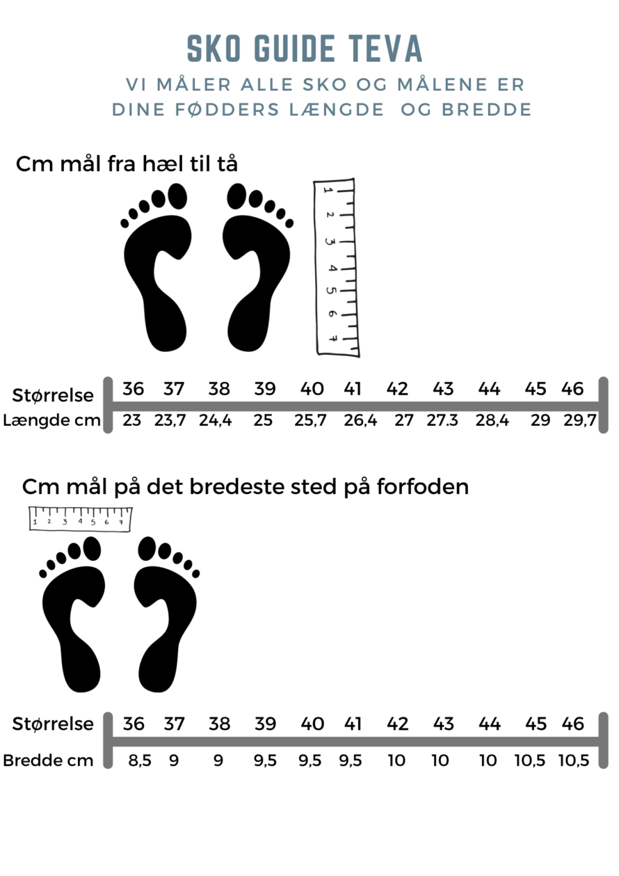 Teva Størrelses guide